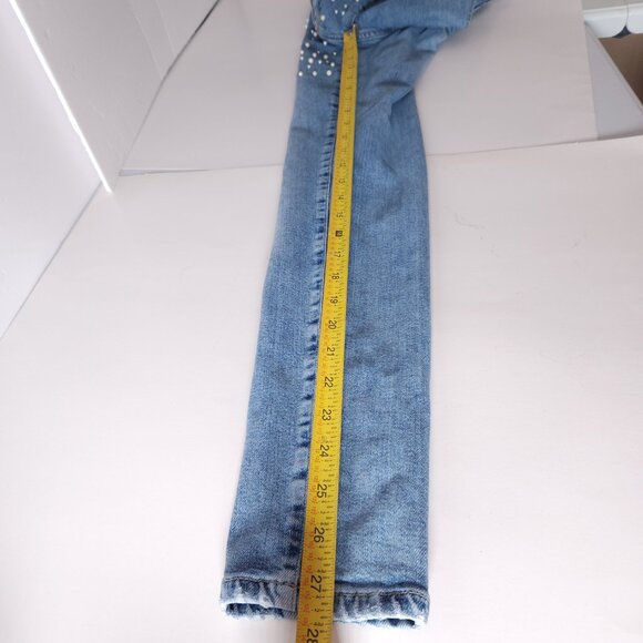 Pilcro Script Womens Faux Pearl Embellished Skinny Jeans Sz 25 Light Wash Glam - Picture 5 of 16
